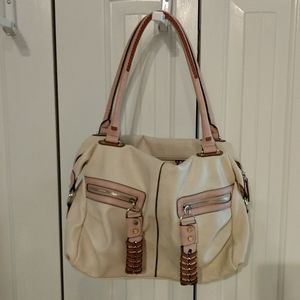 Jessica Simpson purse in blush & rose colors with brown pull tab & braiding.